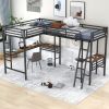 Twin Size Metal Loft Bed with Two Built-in Desks - Black