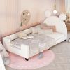 Twin Size Upholstered Daybed with Carton Ears Shaped Headboard - White