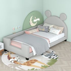 Twin Size Upholstered Daybed with Carton Ears Shaped Headboard - LIGHT GREY