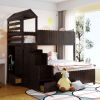 Stairway Twin Over Full Bunk Bed;  House Bed with Two Shelves and Seven Drawers - Espresso