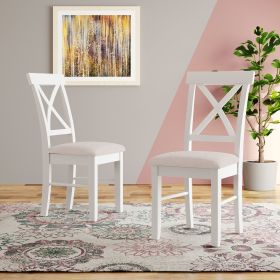 2 Pieces Farmhouse Rustic Wood Kitchen Upholstered X-Back Dining Chairs - White