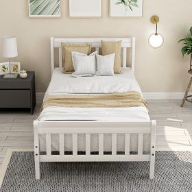 Wood Platform Bed Twin Bed Frame Panel Bed Mattress Foundation Sleigh Bed with Headboard/Footboard/Wood Slat Support - White