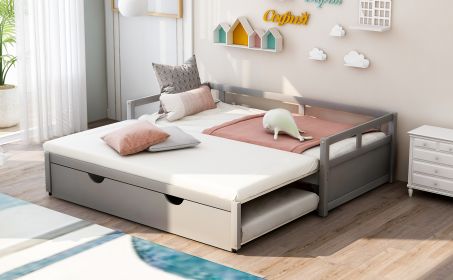 Extending Daybed with Trundle, Wooden Daybed with Trundle - Gray