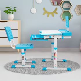 Kids Desks, Height Adjustable Children Desk and Chair Set,Childs School Student Sturdy Table,Bookstand Pink XH - Blue