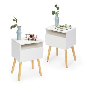 Set of 2 Modern Nightstand, Bedroom Endtable with Drawer, Shelf, Bedside Furniture for Living Room, - white