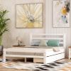 Wood platform bed with two drawers, - White