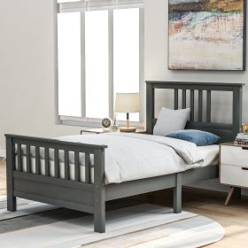 Wood Platform Bed with Headboard and Footboard, Twin - Gray