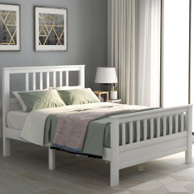 Wood Platform Bed with Headboard and Footboard - White