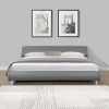 Faux Leather Upholstered Platform Bed Frame; Curve Design; Wood Slat Support; No Box Spring Needed; Easy Assemble; King Size; Gray - Gray