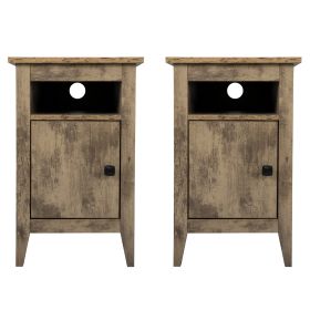 Set of 2 Wood Side Table, Narrow End Table with Cabinet and Shelf, 2-Tier Nightstand for Small Space - Archaize color