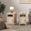 Set of 2 Wood Side Table, Narrow End Table with Cabinet and Shelf, 2-Tier Nightstand for Small Space - oak