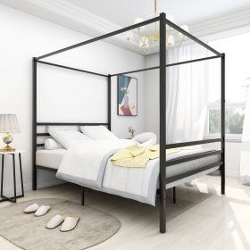 Metal Canopy Bed Frame;  Stable and durable metal platform ;  Queen Black - Queen - Black