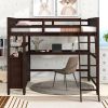 Full size Loft Bed with Drawers and Desk;  Wooden Loft Bed with Shelves - Espresso