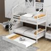 Multifunctional Twin over Twin House Bunk Bed with Staircase and Storage Space - White