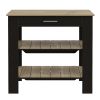 Rockaway 1-Drawer 2-Shelf Kitchen Island Black Wengue and Light Oak - as Pic