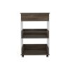 Dering 1-Drawer 2-Shelf Kitchen Cart with Caster White and Dark Walnut - as Pic