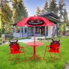 Kids Patio Folding Table and Chairs Set Beetle with Umbrella - Red