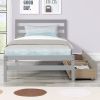 Betterhood Twin Platform Bed Frame with 2 Storage Drawers;  Wood Twin Bed Frames for Kids Toddler Girls Boys;  10 Slats Support;  No Box Spring Needed