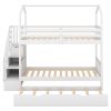 Multifunctional Twin over Twin House Bunk Bed with Staircase and Storage Space - White