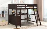 Full size Loft Bed with Drawers and Desk;  Wooden Loft Bed with Shelves - Espresso