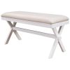 TOPMAX Farmhouse Rustic Wood Kitchen Upholstered Dining Bench; Beige+White - as Pic