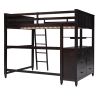 Full size Loft Bed with Drawers and Desk;  Wooden Loft Bed with Shelves - Espresso