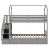 Multifunctional Twin over Twin House Bunk Bed with Staircase and Storage Space - Gray