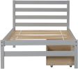 Betterhood Twin Platform Bed Frame with 2 Storage Drawers;  Wood Twin Bed Frames for Kids Toddler Girls Boys;  10 Slats Support;  No Box Spring Needed