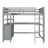 Full size Loft Bed with Drawers and Desk;  Wooden Loft Bed with Shelves - Gray