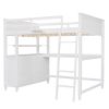 Full size Loft Bed with Drawers and Desk;  Wooden Loft Bed with Shelves - White