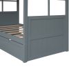 Twin Size Wood House Bed With Twin Size Trundle, Wooden Daybed - Gray