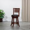 24" Counter Height Slat Back Swivel Stool; Cherry Finish; Charcoal Fabric Seat - as Pic