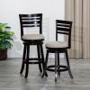 24" Counter Height Slat Back Swivel Stool; Espresso Finish; Beige Fabric Seat - as Pic