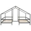 Double Twin Size Triangular House Beds with Built-in Table - Gray