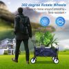 YSSOA Rolling Collapsible Garden Cart Camping Wagon; with 360 Degree Swivel Wheels &amp; Adjustable Handle; 220lbs Weight Capacity; Blue - as Pic