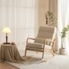 100*65*101cm High Back Belt Waist Pillow Log Color Solid Wood Armrest Backrest Seat Frame Iron Frame Indoor Rocking Chair Off-white Linen - as picture