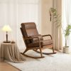 100*65*101cm High Back Belt Waist Pillow Log Color Solid Wood Armrest Backrest Seat Frame Iron Frame Indoor Rocking Chair Orange Bronzing Cloth - as p