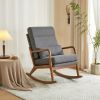 100*65*101cm High Back Belt Waist Pillow Log Color Solid Wood Armrest Backrest Seat Frame Iron Frame Indoor Rocking Chair Dark Gray Linen - as picture