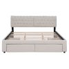 King Size Upholstery Platform Bed with Four Drawers; Beige - Beige