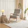 100*65*101cm High Back Belt Waist Pillow Log Color Solid Wood Armrest Backrest Seat Frame Iron Frame Indoor Rocking Chair Light Gray Linen - as pictur