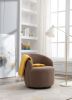 fabric swivel accent armchair barrel chair with black powder coating metal ring - chocolate