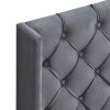 Velvet Button Tufted-Upholstered Bed with Wings Design - Strong Wood Slat Support - Easy Assembly - Dark Gray