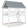 Twin over Twin Size Low Bunk Beds with Roof and Fence-shaped Guardrail, White - White