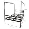 Metal Canopy Bed Frame;  Stable and durable metal platform ;  Queen Black - Queen - Black