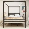 Metal Canopy Bed Frame;  Stable and durable metal platform ;  Queen Black - Queen - Black