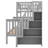 Twin over Full Stairway Bunk Bed with Storage - Gray