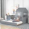 Twin Size House Low Loft Bed with Trundle - Gray