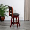 24" Counter Height X-Back Swivel Stool; Cherry Finish; Charcoal Fabric Seat - as Pic