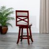 24" Counter Height X-Back Swivel Stool; Cherry Finish; Beige Fabric Seat - as Pic