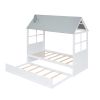 Twin Size Wood House Bed With Twin Size Trundle, Wooden Daybed - White+Gray